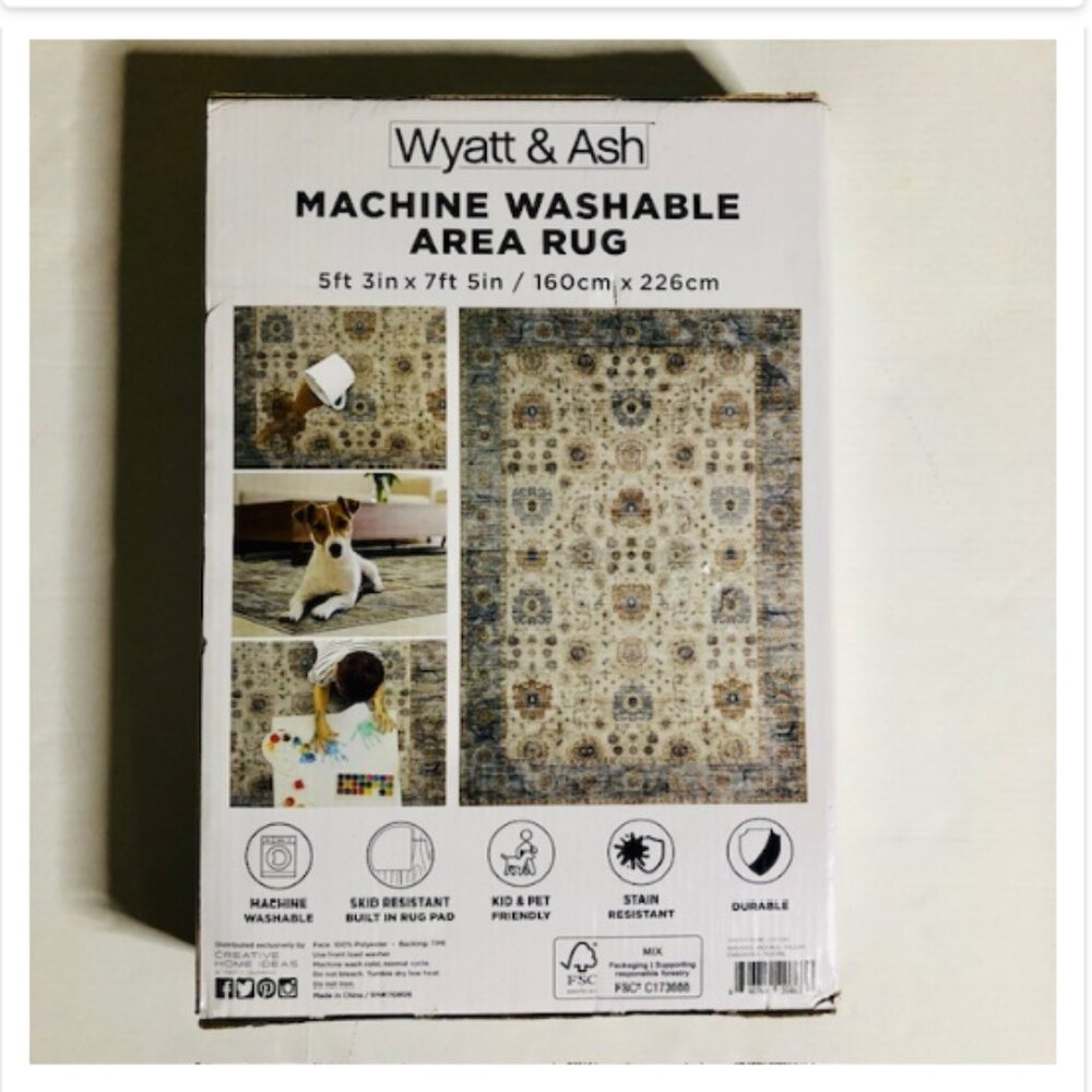 Wyatt & Ash Washable Area Rug,5 ft. 3 in. x 7 ft. 5 in. - Picture 3 of 4